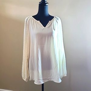 Daisy Fuentes Cream Long Sleeve dot sleeve blouse